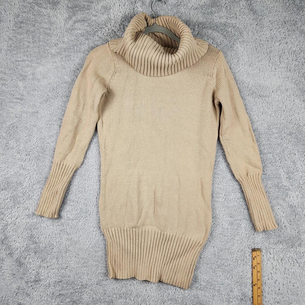 Vintage Cami Sweater Womens Small Beige Turtleneck Tunic Ribbed Knit Long Lagen